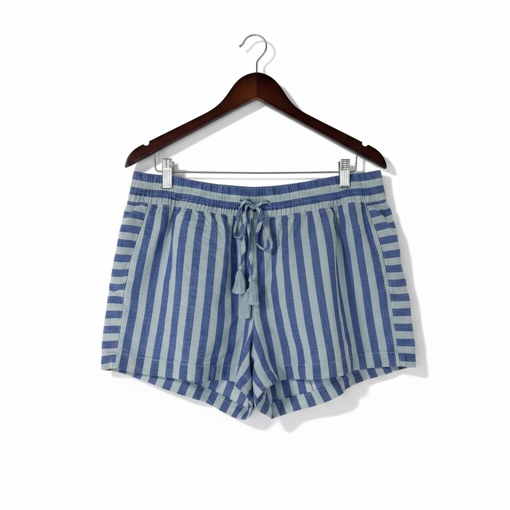 Vineyard Vines Womens Blue Striped Linen Blend Drawstring Shorts XL Tassel Whale
